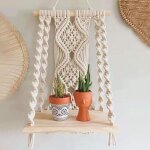 �tag�re murale en macram�, flottante bois � un �tage boho tapisserie d�coration murale coton rideaux ...