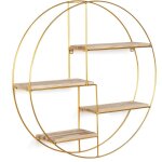 Idmarket - etagre murale ronde lily 4 niveaux bois et mtal dor design industriel