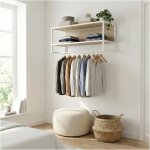 Etag�re penderie murale malya en bois et m�tal blanc 90x40cm