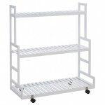 [jamais utilis�] �tag�re � plantes en bambou hhg - 372, �tag�re en escalier pour fleurs, 3 niveaux, roulettes, ...