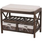 Mendler - etag�re / range - chaussures / banc, 45x65x34cm, shabby chic, vintage - marron