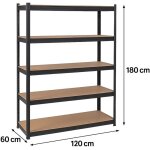 Etagre de rangement noire 120 x 60cm x h180cm - rayonnage en mtal haute qualit 5 plateaux charges ...