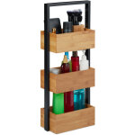 Relaxdays - etag�re de salle de bain en bambou, peu encombrante, 3 �tages, cuisine, salon, m�tal, 67x28, ...