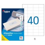 Etiquette adresse jet d'encre et laser 52, 5 x 29, 7 mm agipa 100984 blanche - bo�te de 4000