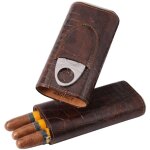 �tui � cigares � 3 doigts en cuir noir et marron � motif crocodile avec coupe - cigare