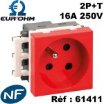Eur ohm - 1  4 prises de courant 45x45 2p + t clipsables rouges pour goulottes - type de prises (sans ...
