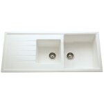 Evier ancoline blanc - granite blanc � encastrer, 2 cuves / 1 �gouttoir, 1160x500mm