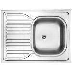 �vier de cuisine � poser en acier inoxydable, 1 cuve avec �gouttoir � gauche, 80 x 60 cm, finition satin�e ...