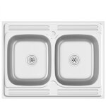 �vier de cuisine � double lavabo argent� 800x600x155 mm inox vidaxl