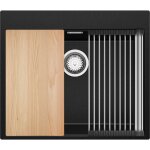 Primagran evier cuisine en granit 58x50cm, lavabo 1 bac + kit de vidage + Égouttoir enroulable, Évier ... Primagran evier cuisine en granit 58x50cm, lavabo 1 bac + kit de vidage + Égouttoir enroulable, Évier ...