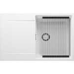 Primagran evier cuisine en granit 78x50cm, lavabo 1 bac + kit de vidage + �gouttoir enroulable, �vier ...