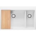 Primagran - evier cuisine en granit 78x50cm, lavabo 2 bacs + kit de vidage + planche à découper, Évier ... Primagran - evier cuisine en granit 78x50cm, lavabo 2 bacs + kit de vidage + planche à découper, Évier ...