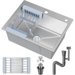 �vier de cuisine en inox 55x45 - �vier 1 bac avec panier �gouttoir r�glable - gris m�tallis�