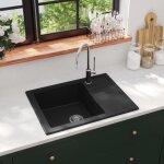 Évier de cuisine avec trou de trop - plein ovale noir granit vidaxl Évier de cuisine avec trou de trop - plein ovale noir granit vidaxl