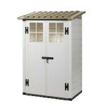 Ezooza - casetta da giardino in resina tuscany evo 100 con 2 porte centrali, pavimentazione inclusa, ...
