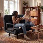 Fabulcozy canap� - lit convertible 2 places, rev�tement en velours c�tel� avec 2 coussins, dossier r�glable ...