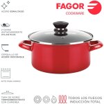Fagor - optimax casserole induction 26 cm acier �maill�, antiadh�sif sans pfoa, couvercle verre rouge ...