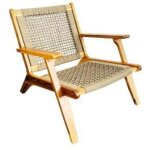 Fauteuil bas en bois dacacia fsc et en resine tressee - 1 personne - merida - vert olive