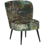 Fauteuil bas sans accoudoirs en tissu vert avec imprim� jungle multicolore rembourrage �pais et confort ...