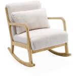 Sweeek - fauteuil  bascule design en bois et tissu. bouclettes blanches. 1 place. rocking chair scandinave ...