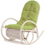 Fauteuil  bascule esmeraldas, rocking - chair, fauteuil en rotin, blanc - rembourrage vert