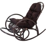 Fauteuil � bascule hhg - 648, rocking - chair, fauteuil en rotin, marron, coussin marron