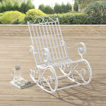 Fauteuil � bascule de jardin vintage geraldton m�tal 92x59x90 cm blanc [en. casa]