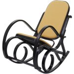 Décoshop26 - fauteuil à bascule rocking chair en bois foncé assise en tissu jaune fab04030 Décoshop26 - fauteuil à bascule rocking chair en bois foncé assise en tissu jaune fab04030