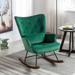 Fauteuil � bascule rocking chair chaise ber�ante allaitement b�b� tissu en velours style scandinave bois ...