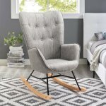 Meubles cosy - fauteuil  bascule style rocking chair - style scandinave - tissu gris clair - pieds en ...
