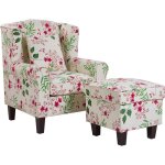 Fauteuil bergère en tissu beige clair motif floral multicolore avec repose - pied assorti confortable ... Fauteuil bergère en tissu beige clair motif floral multicolore avec repose - pied assorti confortable ...