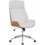 Fauteuil de bureau dossier haut avec roulettes synthtique blanc et bois clair hauteur rglable bur10459 ...
