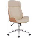 Fauteuil de bureau dossier haut avec roulettes synth�tique cr�me et bois clair hauteur r�glable bur10458 ...