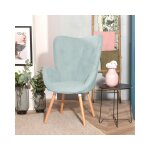 Meubles cosy - fauteuil chaise scandinave avec accoudoir en tissu vert touffue, pieds en bois de htre ...