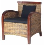 Fauteuil chaise sige lounge design club sofa salon rotin tiss  la main marron