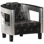 Fauteuil chaise sige lounge design club sofa salon en style d'aviation noir cuir vritable