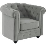 Vente - unique ? fauteuil chesterfield 1 place en velours gris clair ? dossier capitonn� ? structure ...