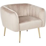 Fauteuil club cabriolet pieds acier doré design tapissé en velours taupe laconia Fauteuil club cabriolet pieds acier doré design tapissé en velours taupe laconia