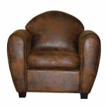 Meubletmoi - fauteuil avec accoudoirs simili marron vieilli style club - cuba