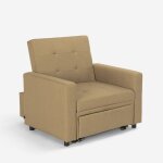 Fauteuil convertible lit 1 place avec accoudoirs design moderne brooke - beige