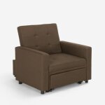 Fauteuil convertible lit 1 place avec accoudoirs design moderne brooke - marron