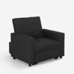Fauteuil convertible lit 1 place avec accoudoirs design moderne brooke - noir