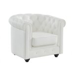 Fauteuil en cuir de buffle blanc chesterfield