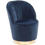 Fauteuil design en velours bleu avec assise ronde et pieds dor�s id�al pour salon glamour et chic tendance ...