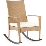 Fauteuil de jardin bascule chaise de chambre terrasse en r�sine tress�e avec coussin beige mondeer