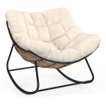 Fauteuil de jardin � bascule loa effet rotin avec coussin �cru