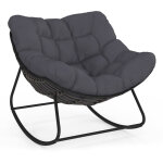 Fauteuil de jardin � bascule loa effet rotin gris avec coussin gris