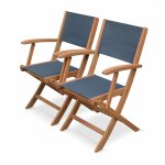 Fauteuils de jardin en bois et textilne - almeria gris anthracite - 2 fauteuils pliants en bois d'eucalyptus ...