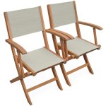Fauteuils de jardin en bois et textil�ne - almeria gris taupe - 2 fauteuils pliants en bois d'eucalyptus ...