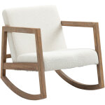 Homcom - fauteuil lounge  bascule bois hva revtement effet peau de mouton polyester crme